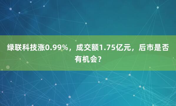 绿联科技涨0.99%，成交额1.75亿元，后市是否有机会？