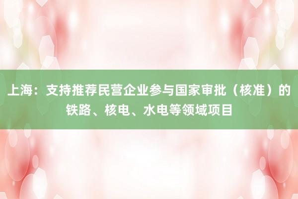 上海：支持推荐民营企业参与国家审批（核准）的铁路、核电、水电等领域项目