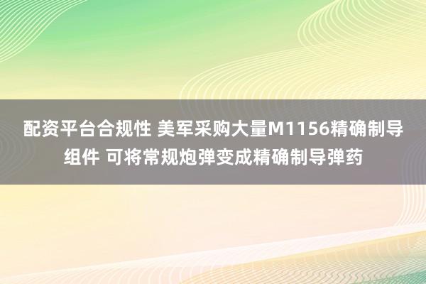 配资平台合规性 美军采购大量M1156精确制导组件 可将常规炮弹变成精确制导弹药