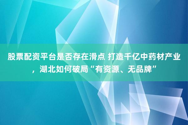 股票配资平台是否存在滑点 打造千亿中药材产业，湖北如何破局“有资源、无品牌”